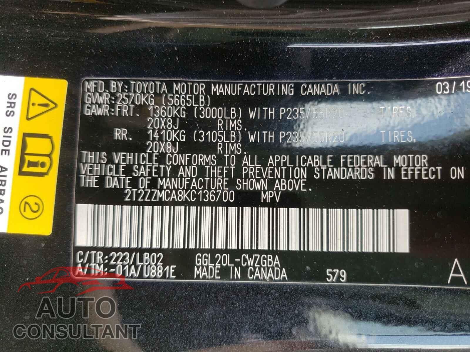 LEXUS RX350 2019 - 2T2ZZMCA8KC136700