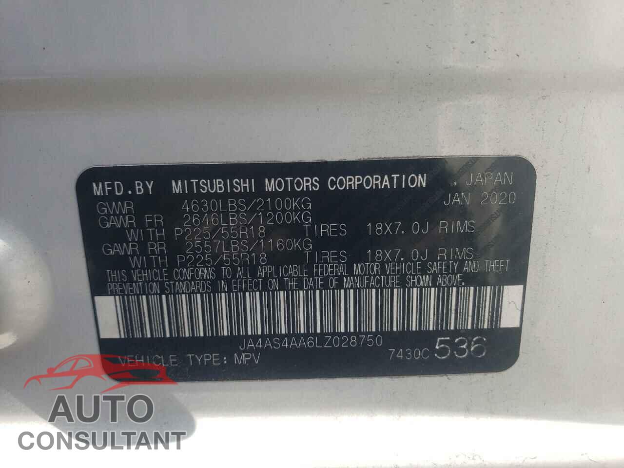 MITSUBISHI ECLIPSE 2020 - JA4AS4AA6LZ028750