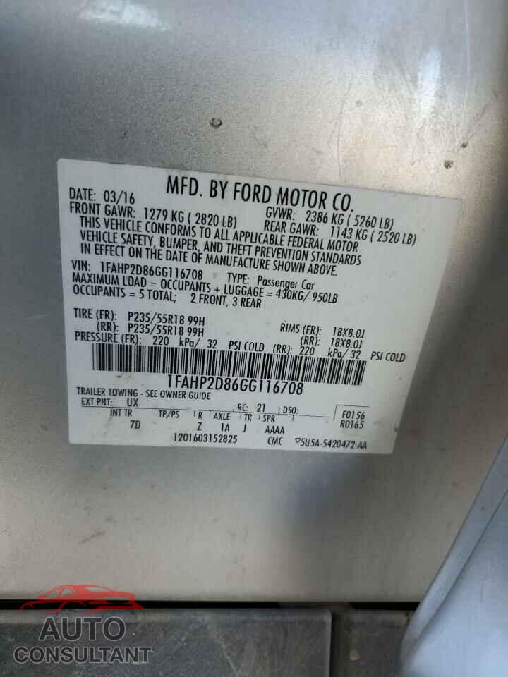 FORD TAURUS 2016 - 1FAHP2D86GG116708