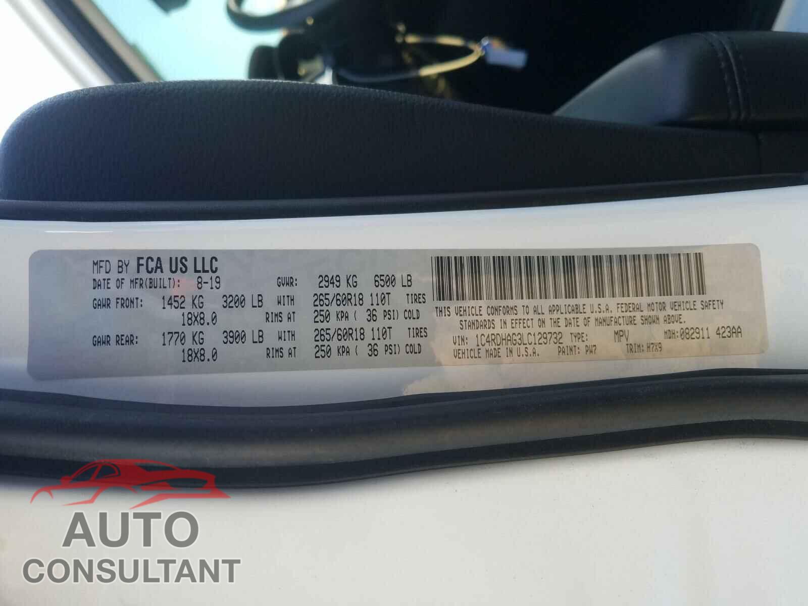 DODGE DURANGO 2020 - 1C4RDHAG3LC129732