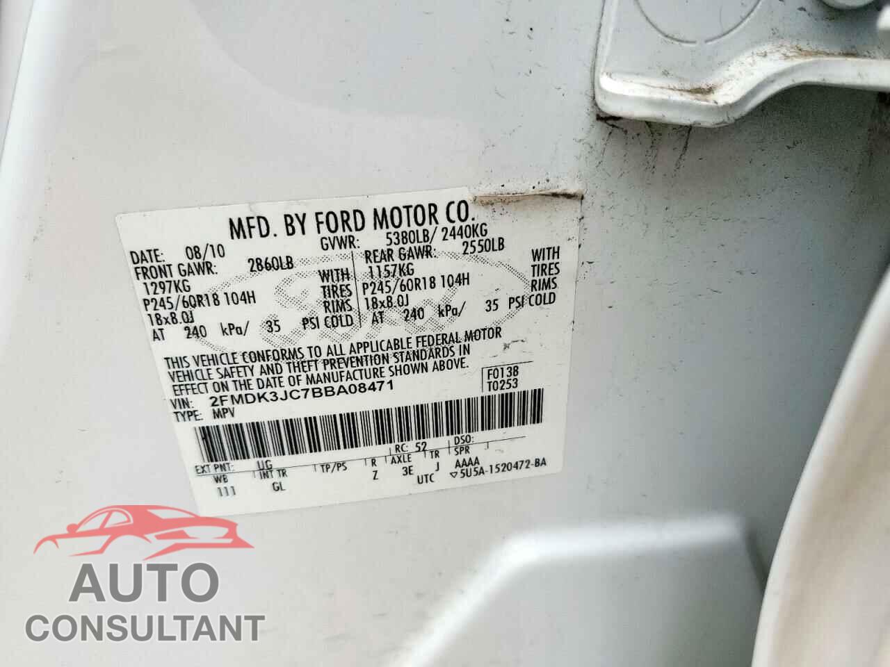 FORD EDGE 2011 - 2FMDK3JC7BBA08471