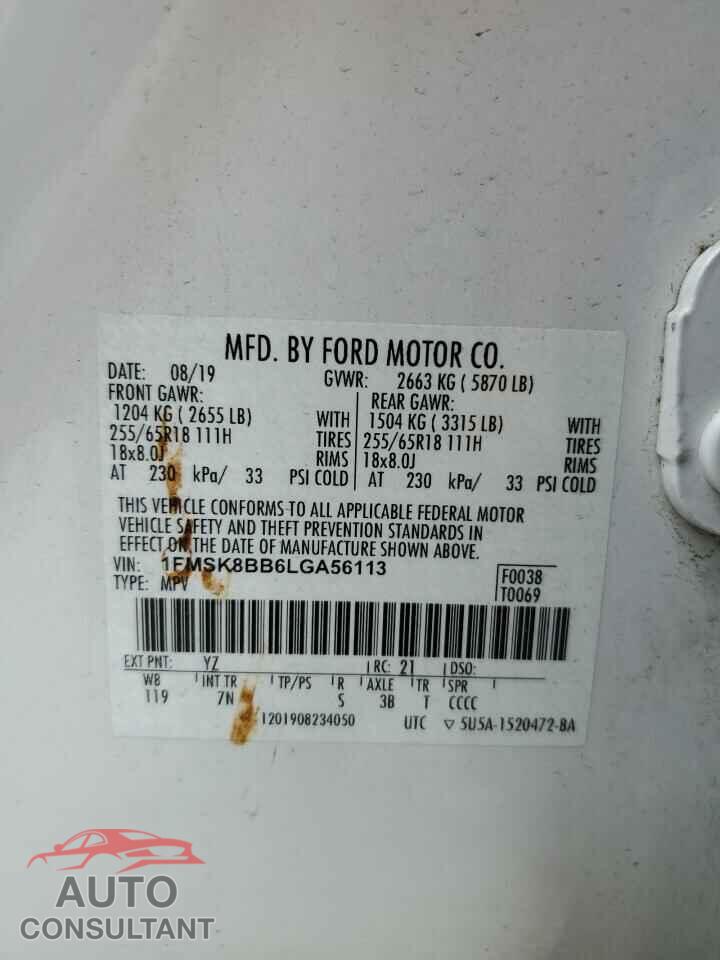 FORD EXPLORER 2020 - 1FMSK8BB6LGA56113