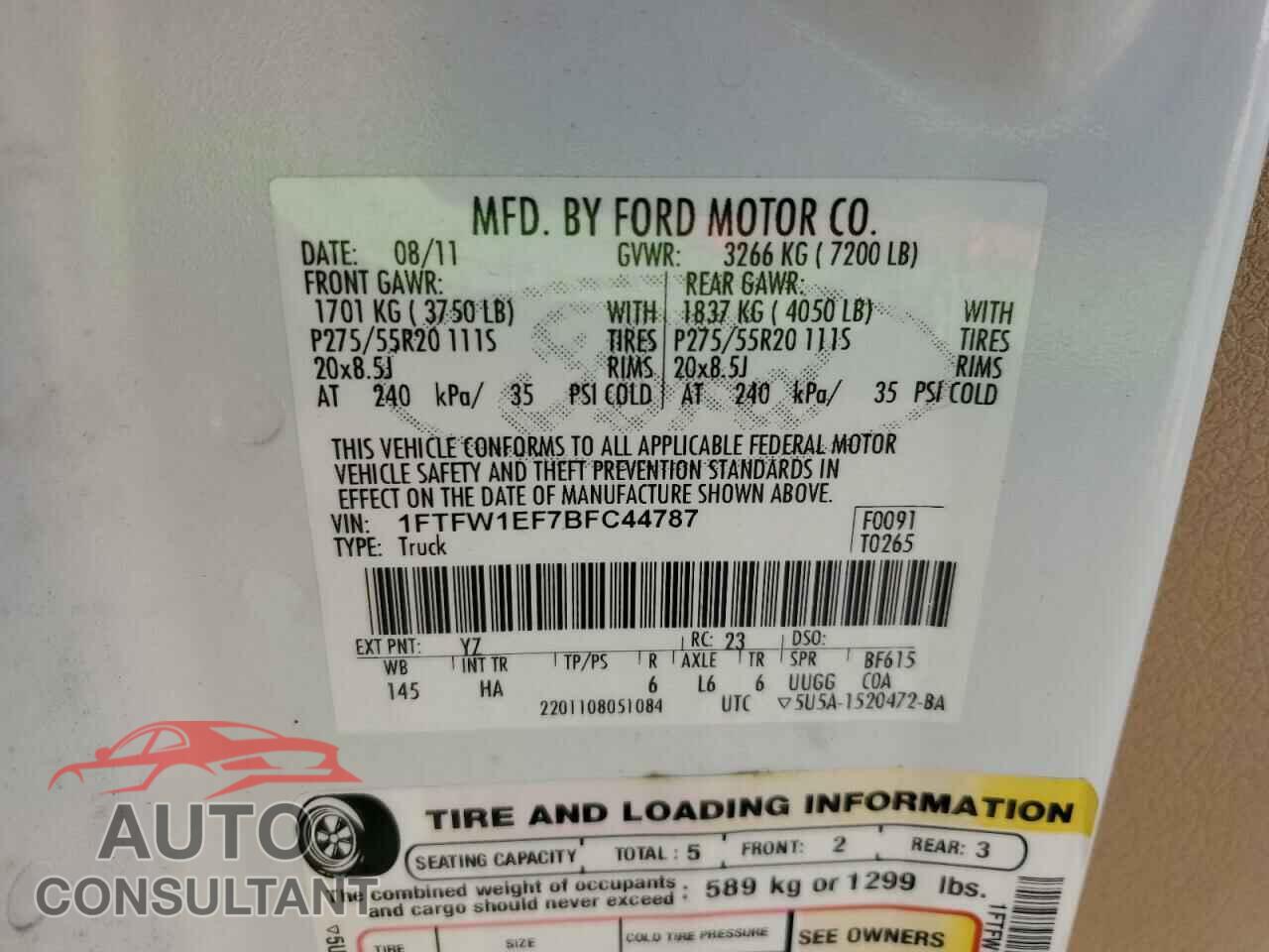 FORD F-150 2011 - 1FTFW1EF7BFC44787