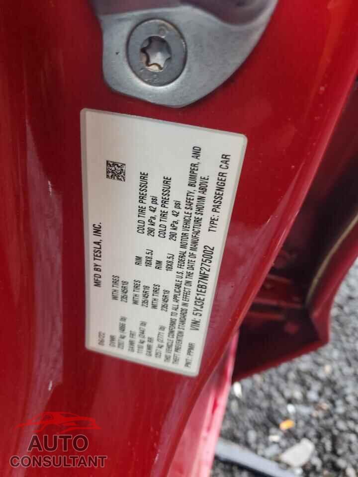 TESLA MODEL 3 2022 - 5YJ3E1EB7NF275002