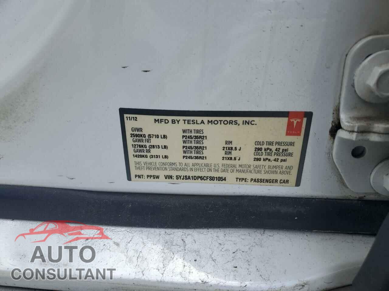 TESLA MODEL S 2012 - 5YJSA1DP6CFS01054
