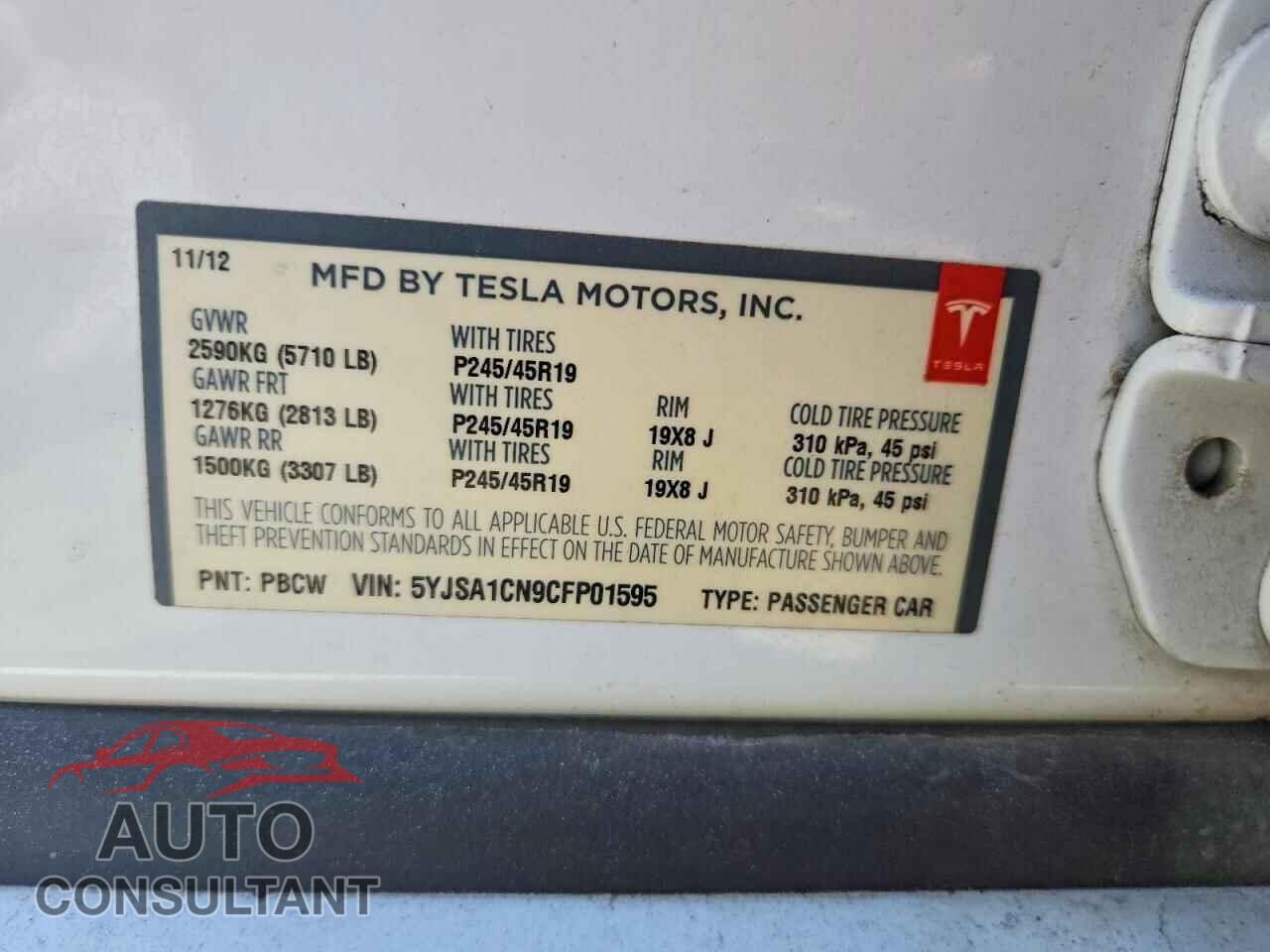 TESLA MODEL S 2012 - 5YJSA1CN9CFP01595