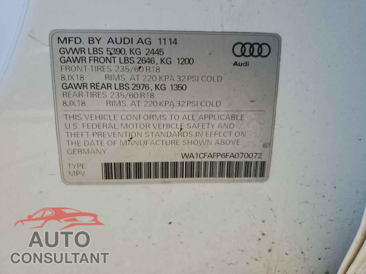 AUDI Q5 2015 - WA1CFAFP6FA070072