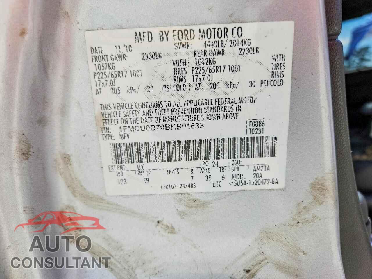 FORD ESCAPE 2011 - 1FMCU0D70BKB01633