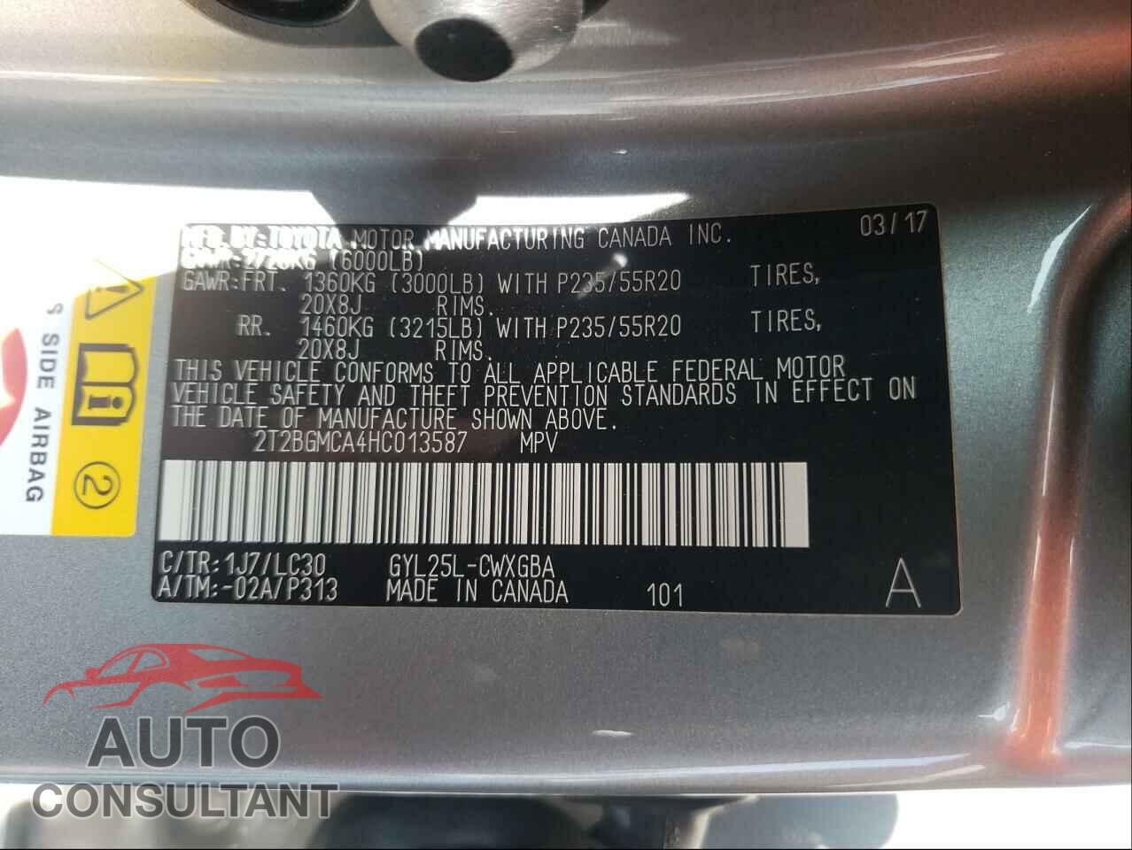 LEXUS RX450 2017 - 2T2BGMCA4HC013587