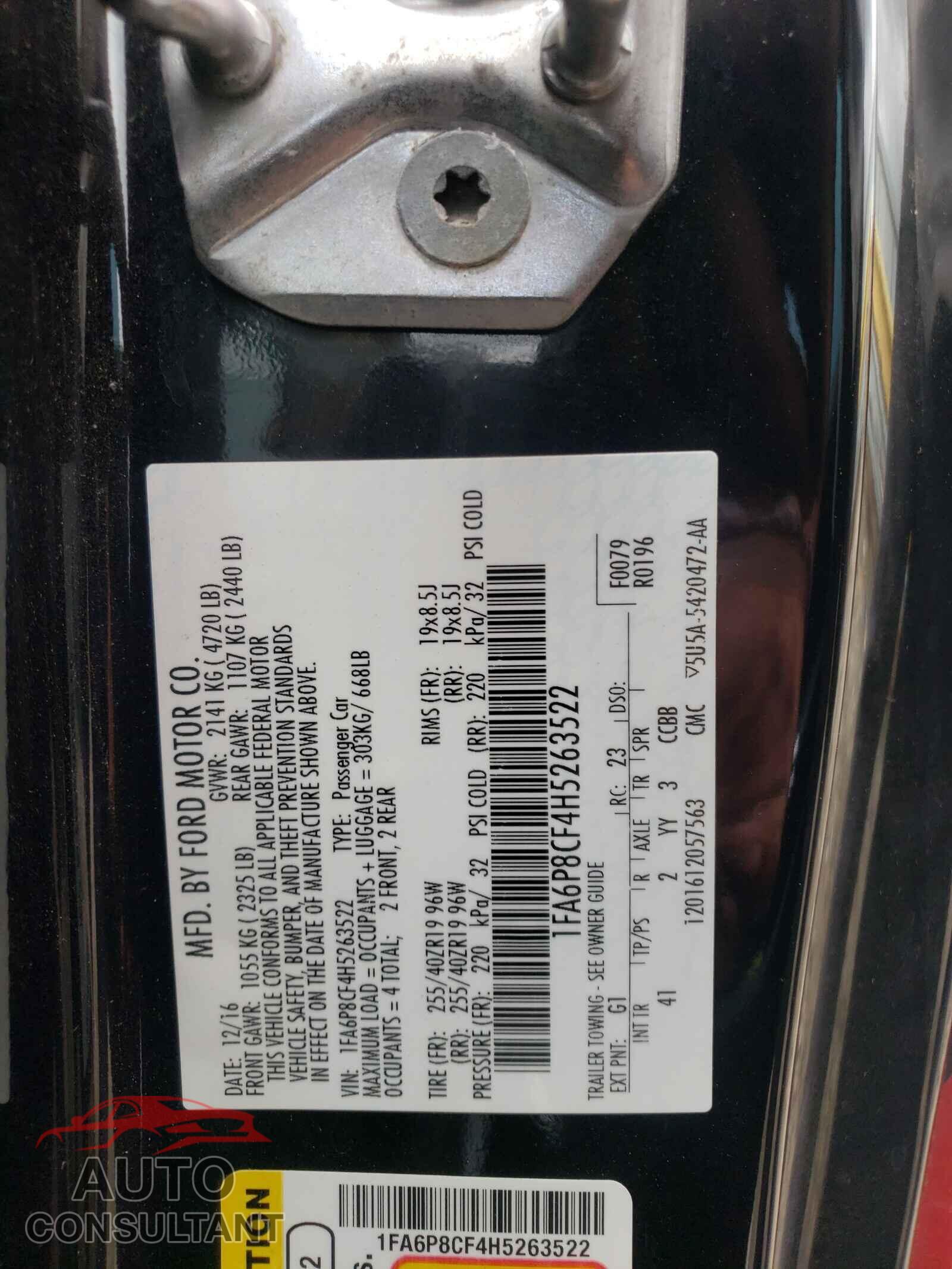 FORD MUSTANG 2017 - 1FA6P8CF4H5263522
