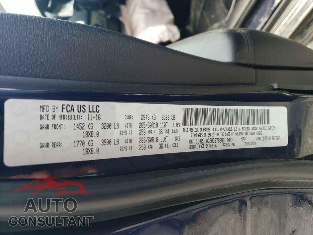 DODGE DURANGO 2017 - 1C4RDJAG6HC679389