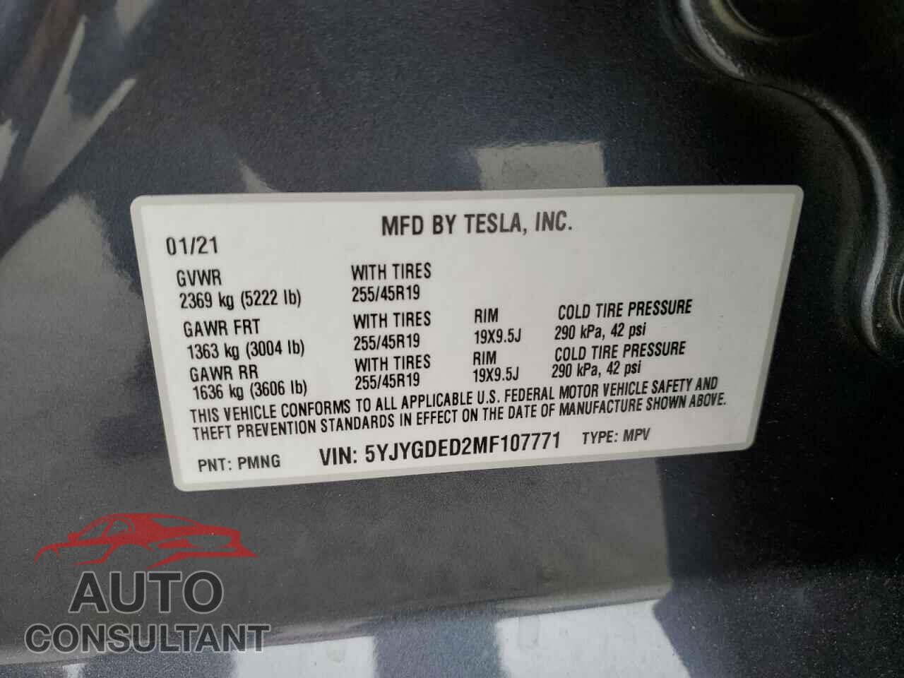 TESLA MODEL Y 2021 - 5YJYGDED2MF107771