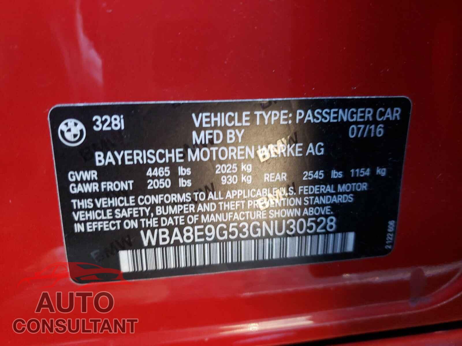 BMW 3 SERIES 2016 - WBA8E9G53GNU30528