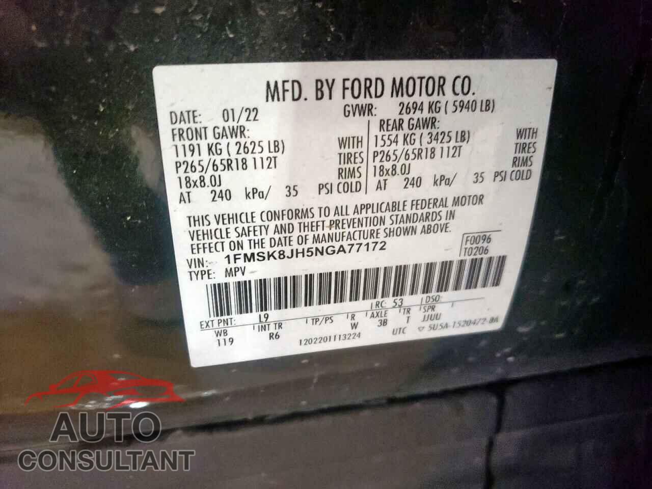 FORD EXPLORER 2022 - 1FMSK8JH5NGA77172