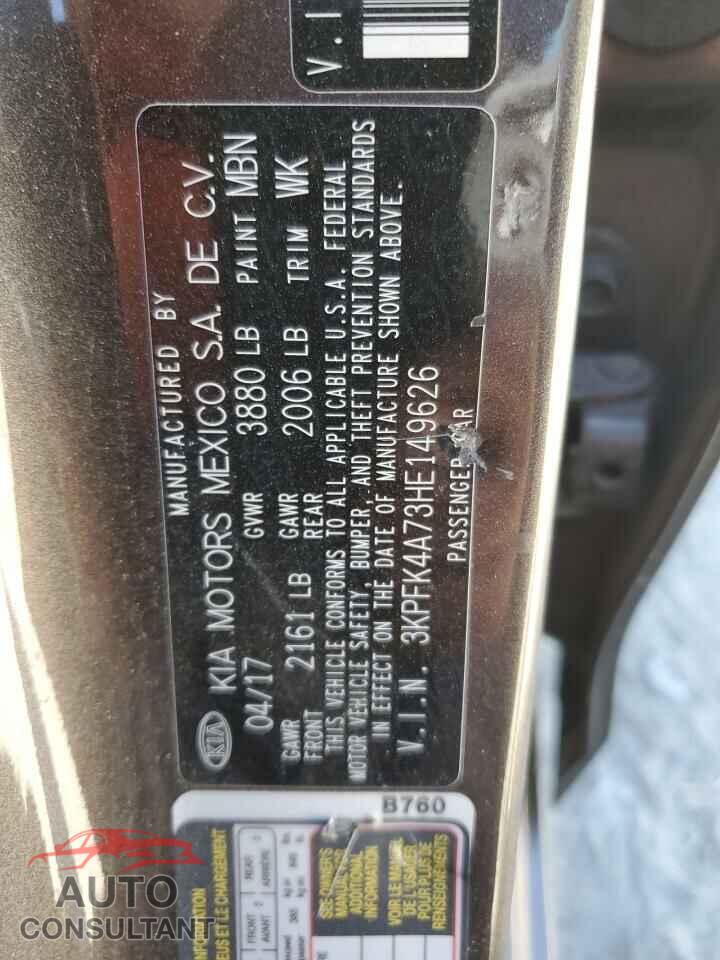 KIA FORTE 2017 - 3KPFK4A73HE149626