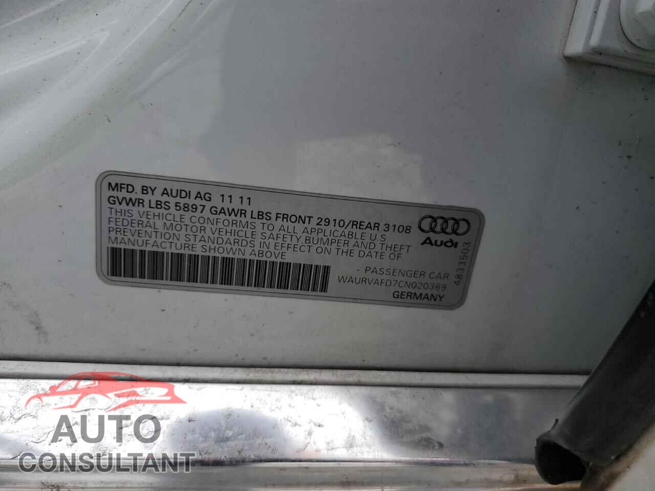AUDI A8 2012 - WAURVAFD7CN020369