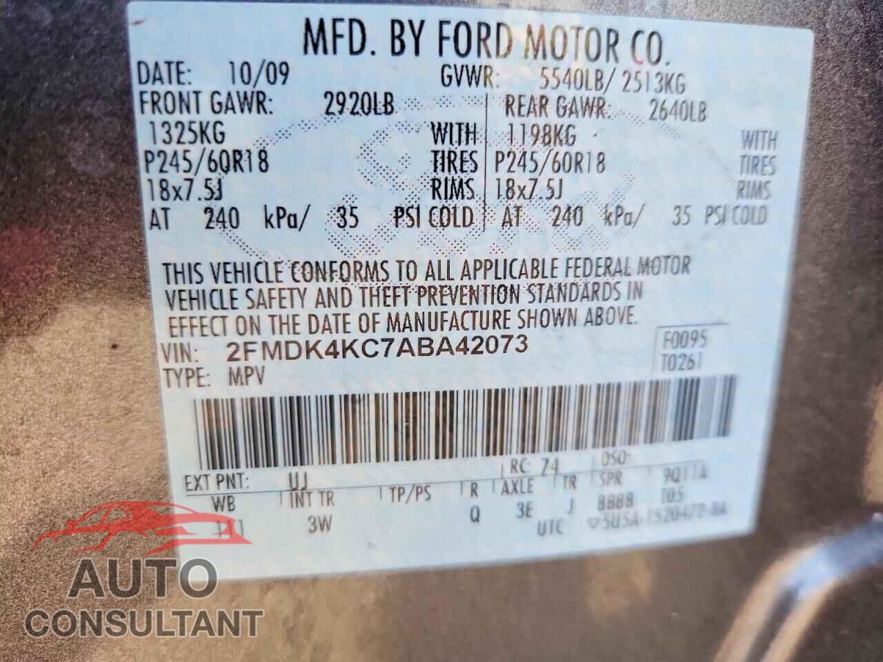 FORD EDGE 2010 - 2FMDK4KC7ABA42073