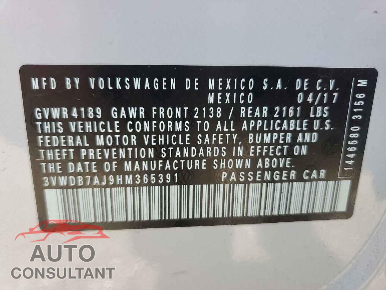 VOLKSWAGEN JETTA 2017 - 3VWDB7AJ9HM365391