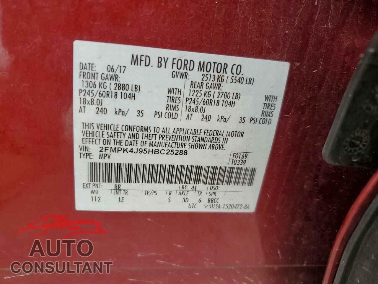 FORD EDGE 2017 - 2FMPK4J95HBC25288
