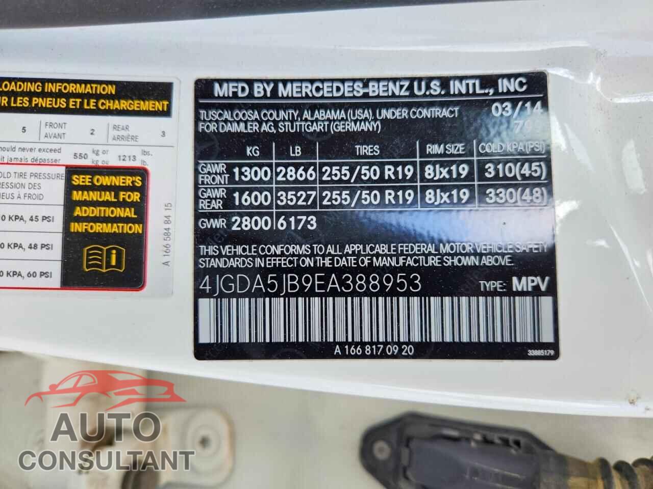 MERCEDES-BENZ M-CLASS 2014 - 4JGDA5JB9EA388953