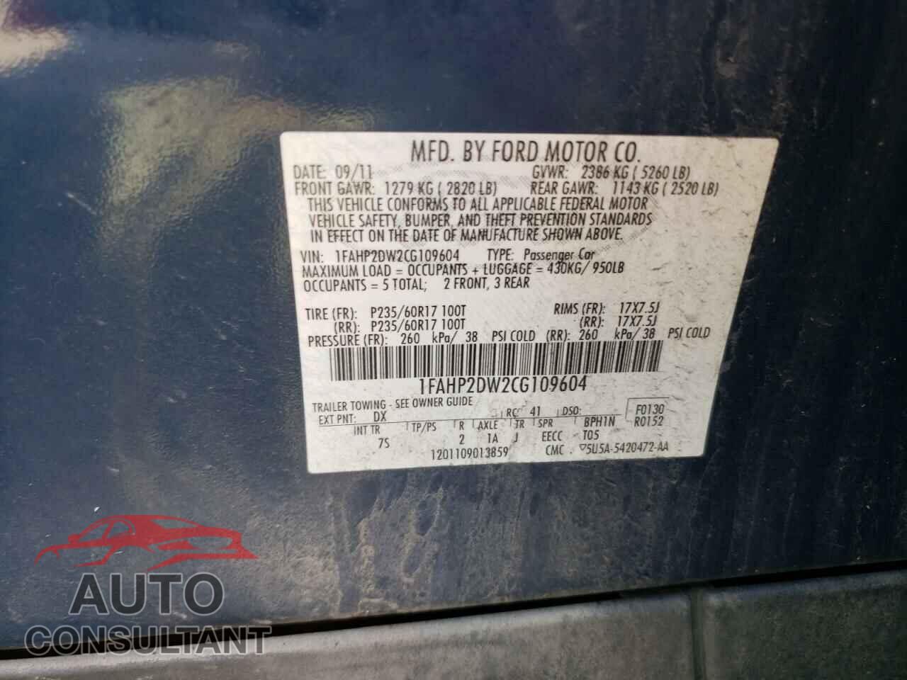 FORD TAURUS 2012 - 1FAHP2DW2CG109604