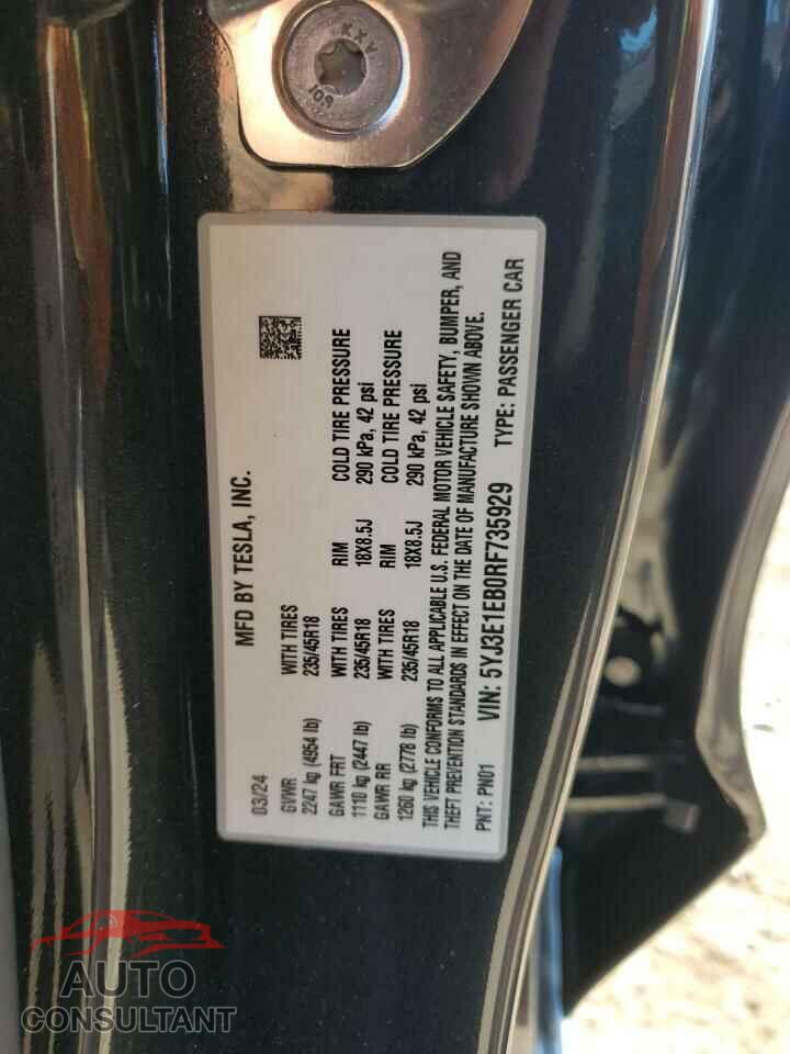 TESLA MODEL 3 2024 - 5YJ3E1EB0RF735929