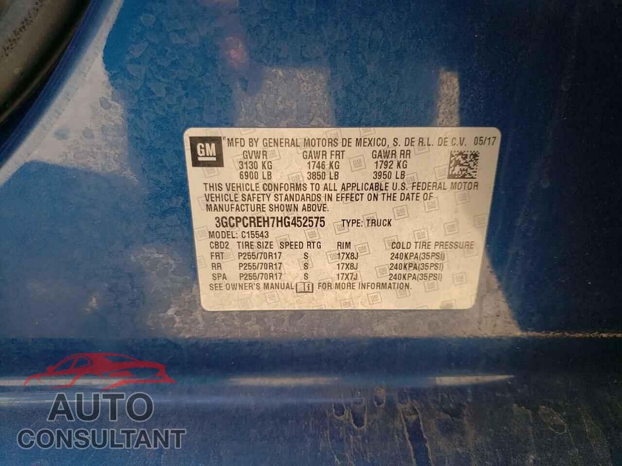 CHEVROLET SILVERADO 2017 - 3GCPCREH7HG452575