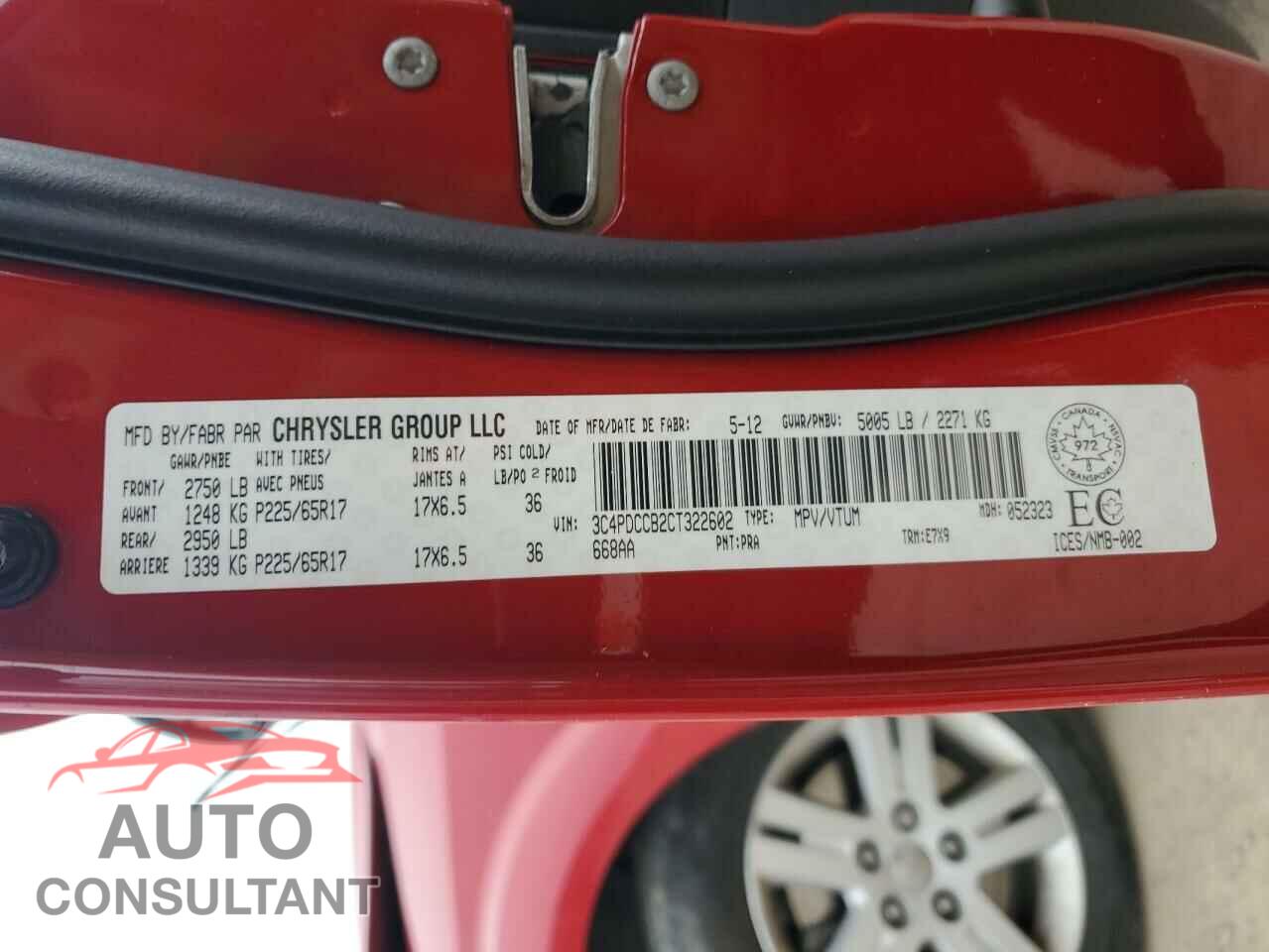 DODGE JOURNEY 2012 - 3C4PDCCB2CT322602