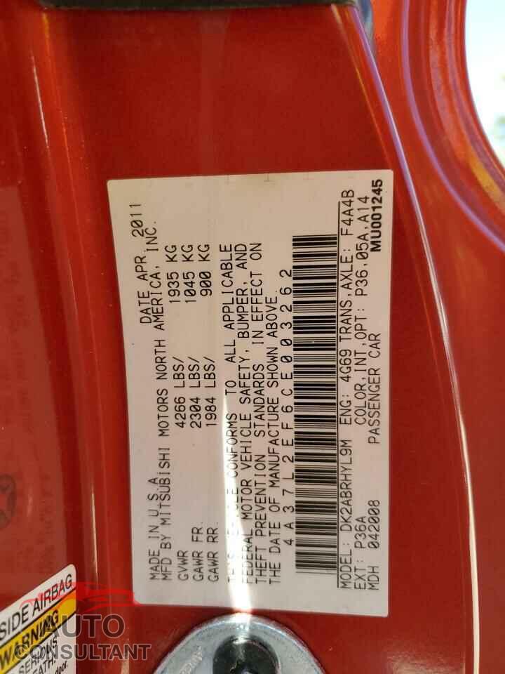 MITSUBISHI ECLIPSE 2012 - 4A37L2EF6CE003262