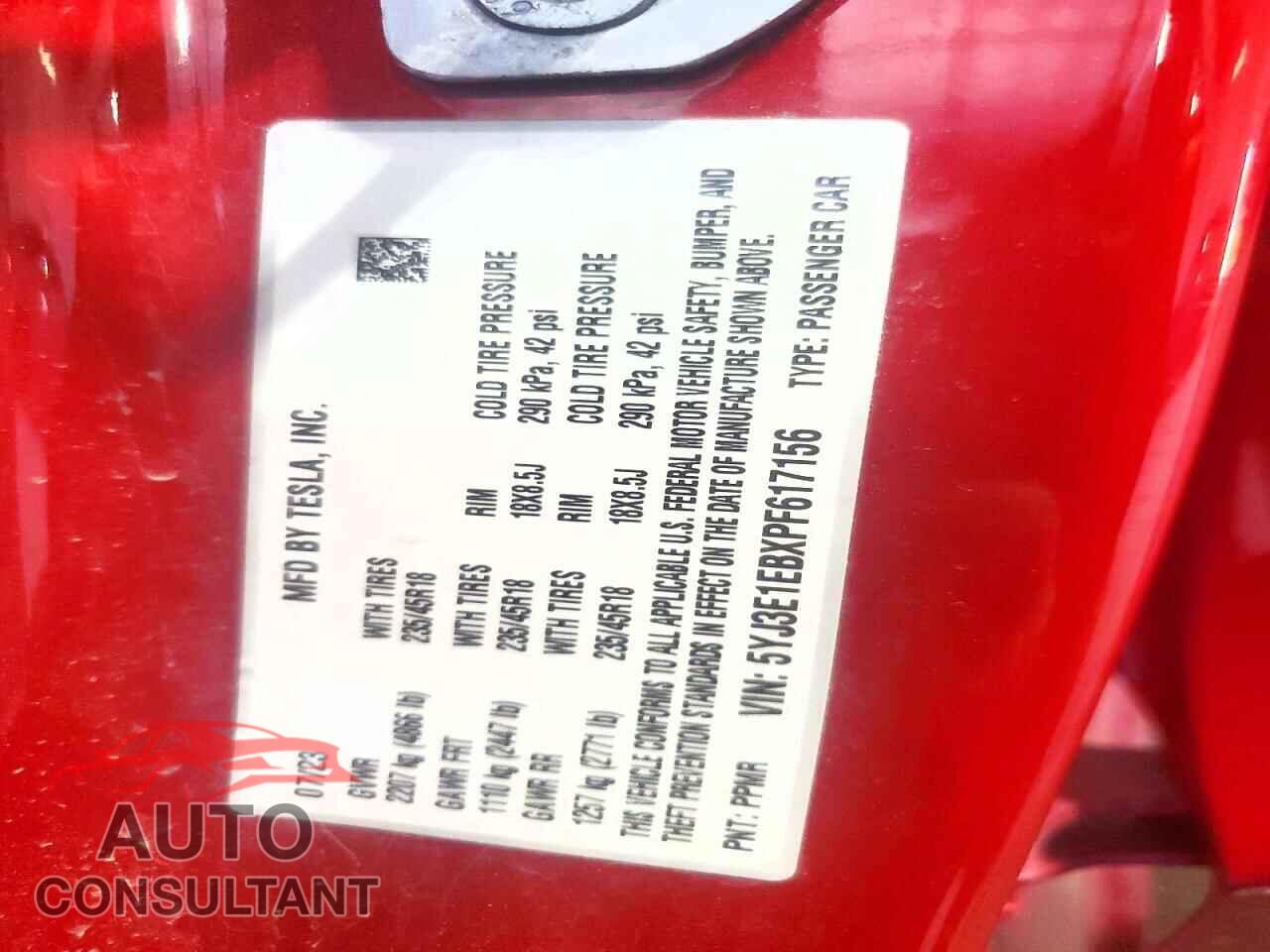 TESLA MODEL 3 2023 - 5YJ3E1EBXPF617156