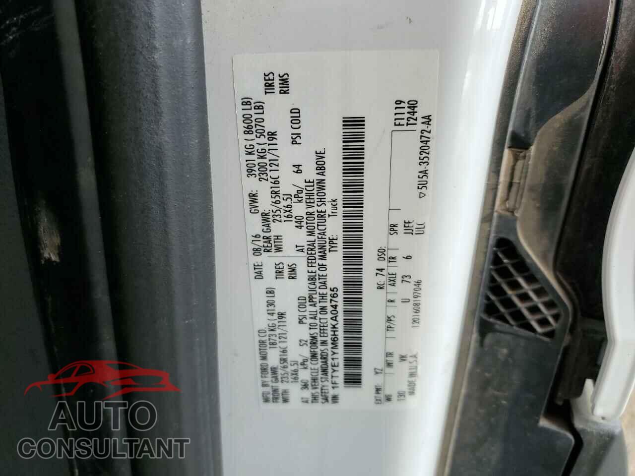 FORD TRANSIT 2017 - 1FTYE1YM6HKA04765
