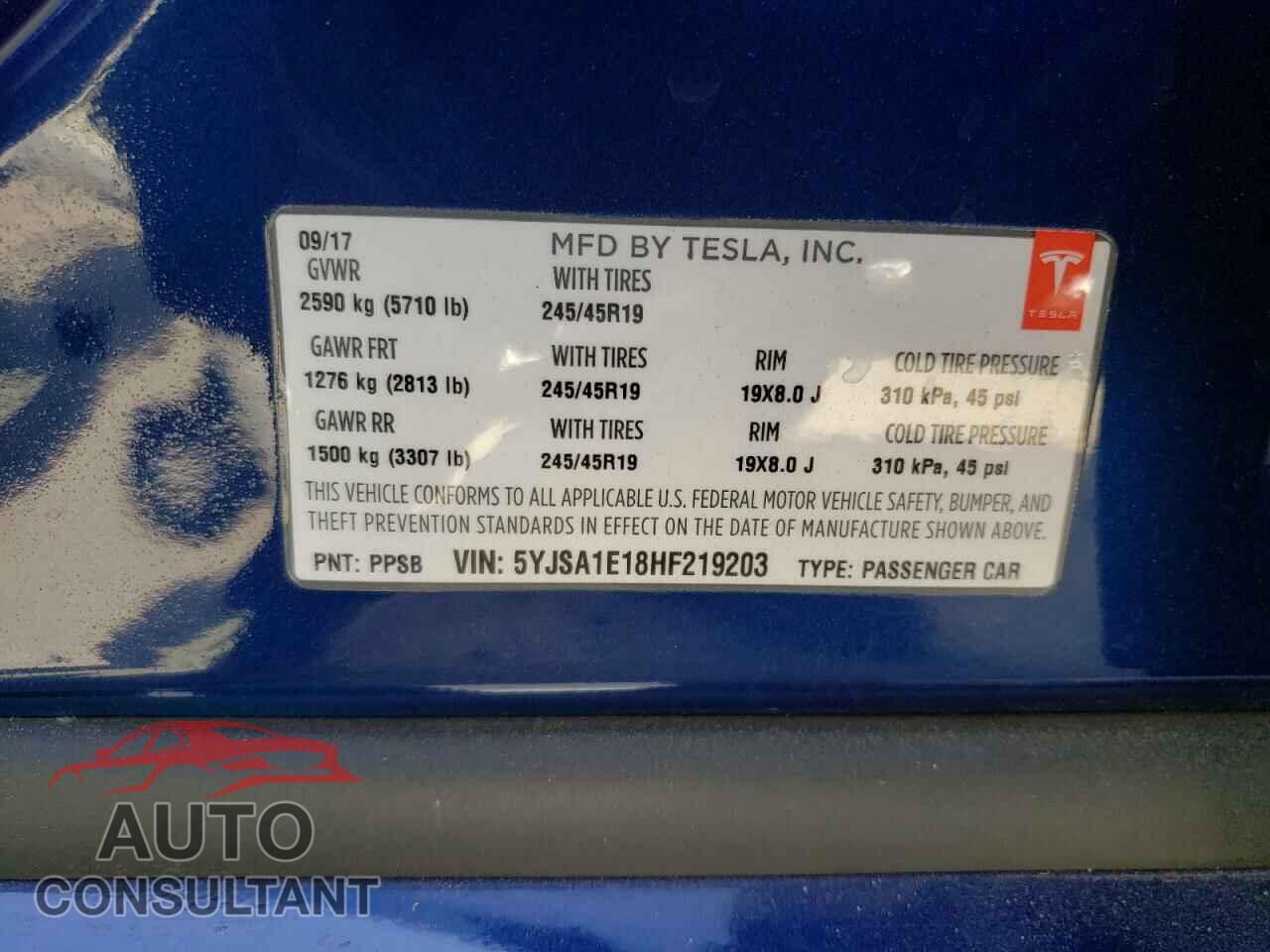 TESLA MODEL S 2017 - 5YJSA1E18HF219203