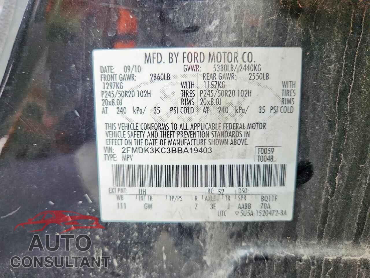 FORD EDGE 2011 - 2FMDK3KC3BBA19403