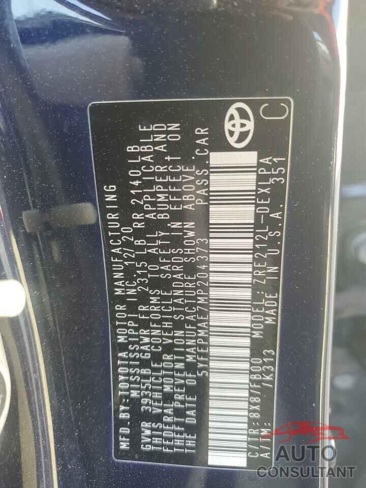 TOYOTA COROLLA 2021 - 5YFEPMAE7MP204373