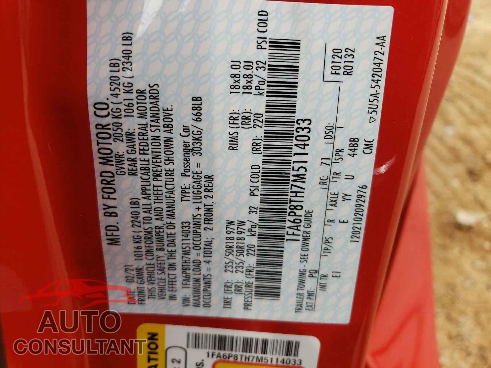 FORD MUSTANG 2021 - 1FA6P8TH7M5114033