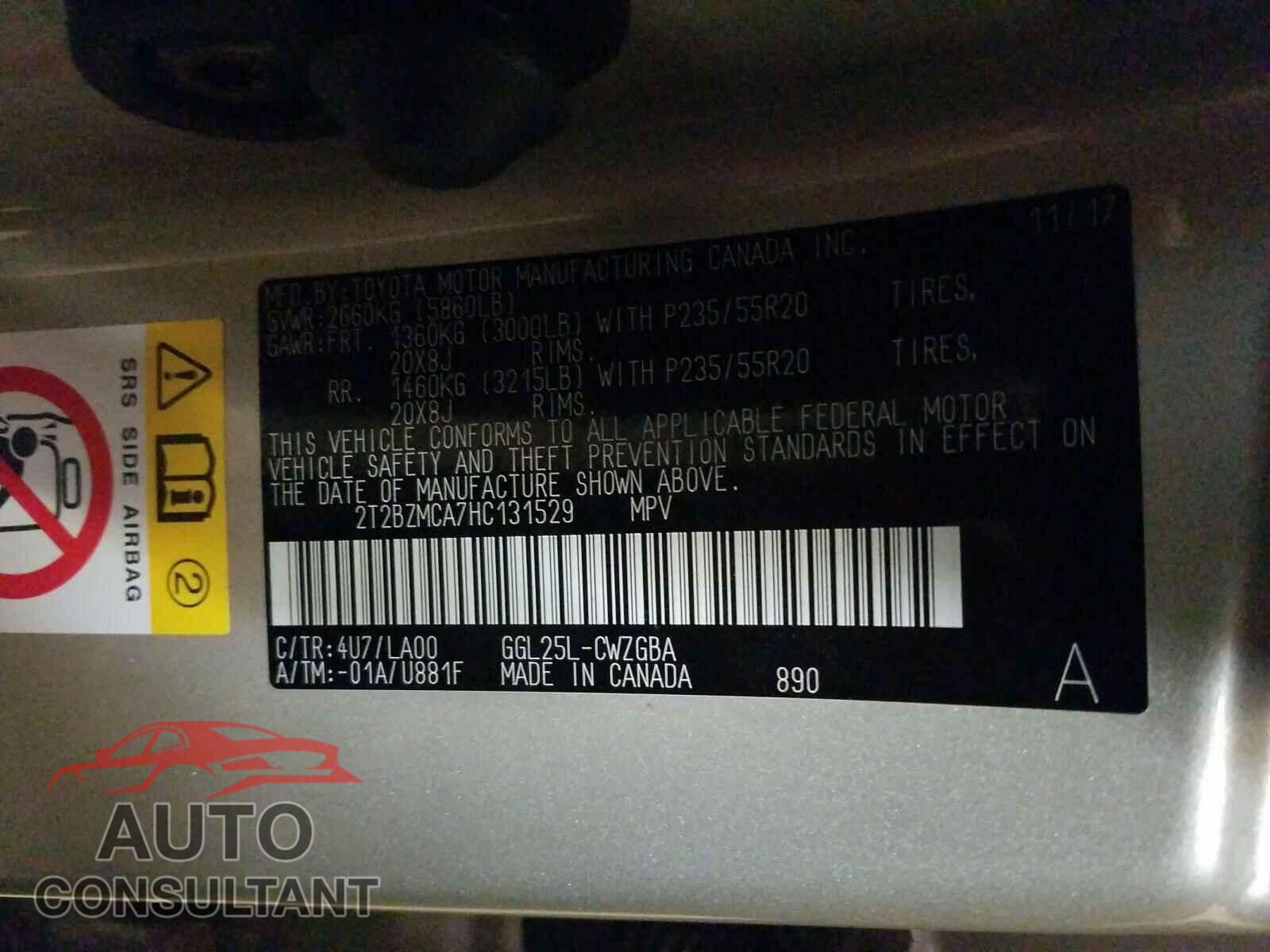 LEXUS RX350 2017 - 2T2BZMCA7HC131529