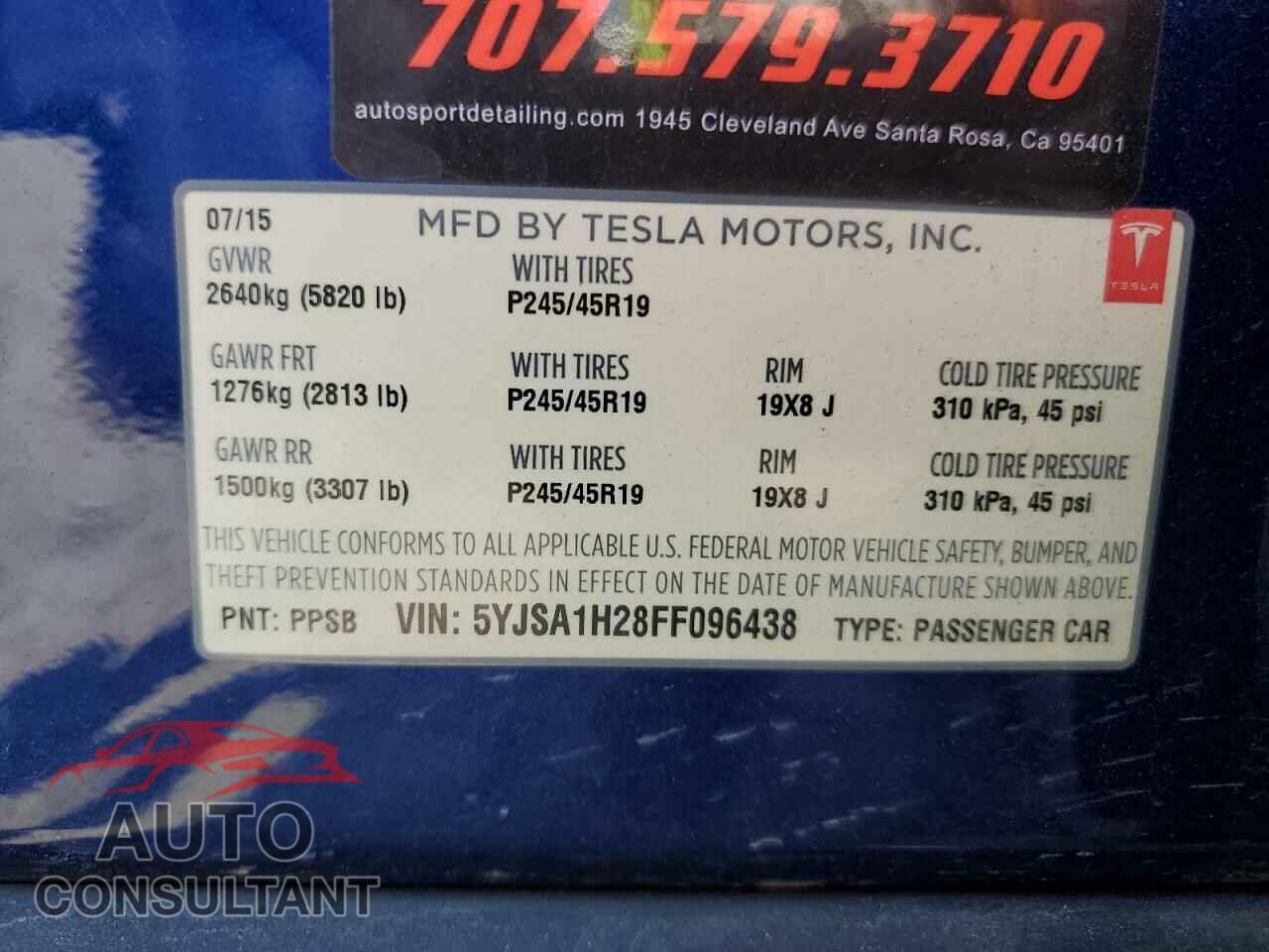 TESLA MODEL S 2015 - 5YJSA1H28FF096438