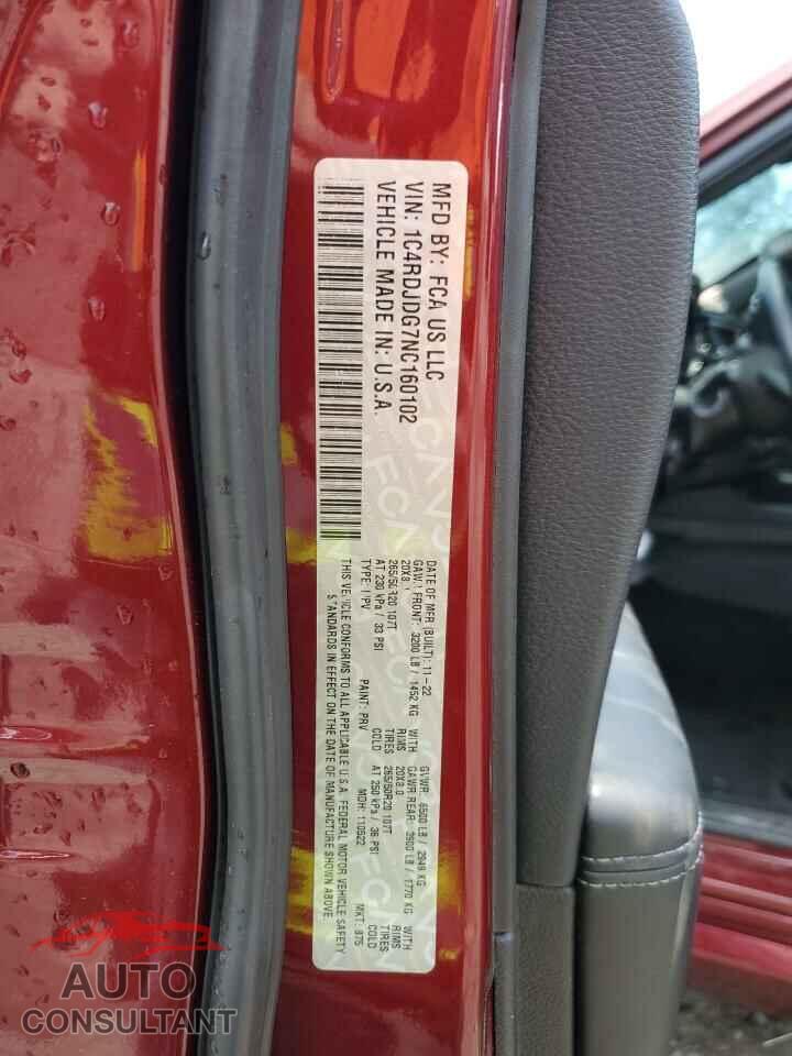 DODGE DURANGO 2022 - 1C4RDJDG7NC160102