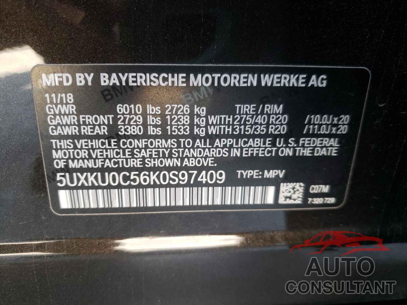 BMW X6 2019 - 5UXKU0C56K0S97409
