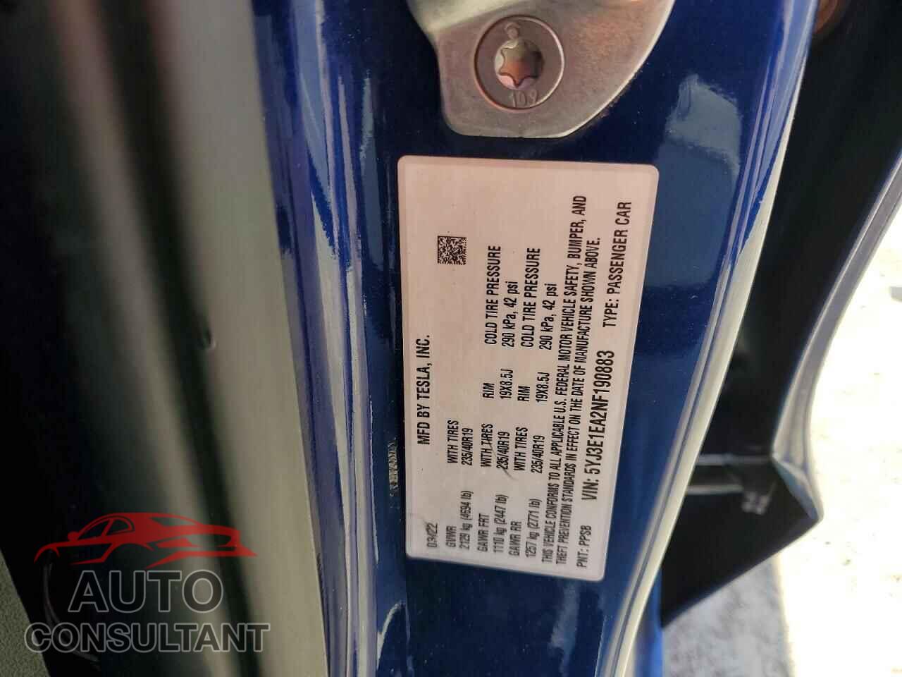TESLA MODEL 3 2022 - 5YJ3E1EA2NF190883