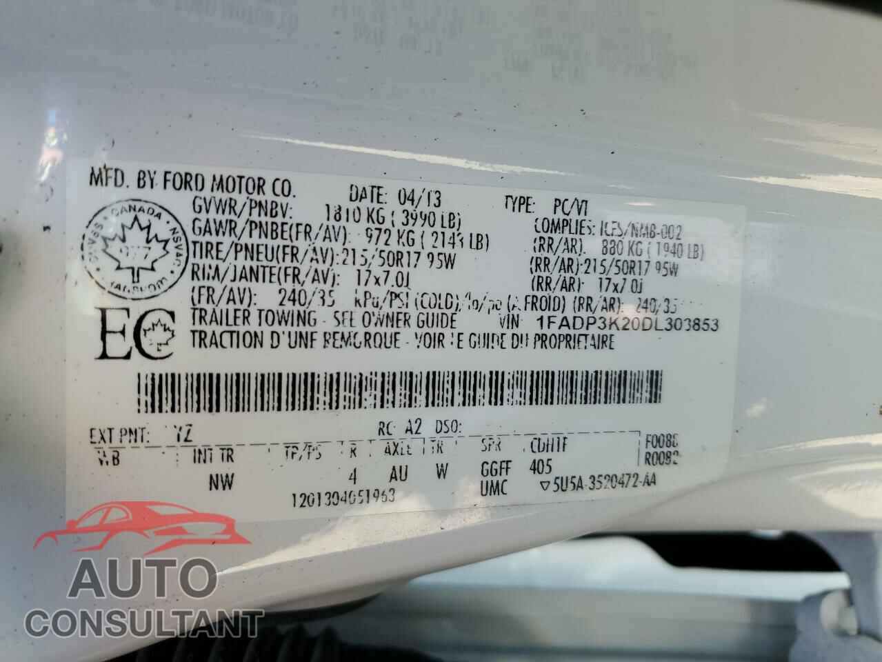 FORD FOCUS 2013 - 1FADP3K20DL303853