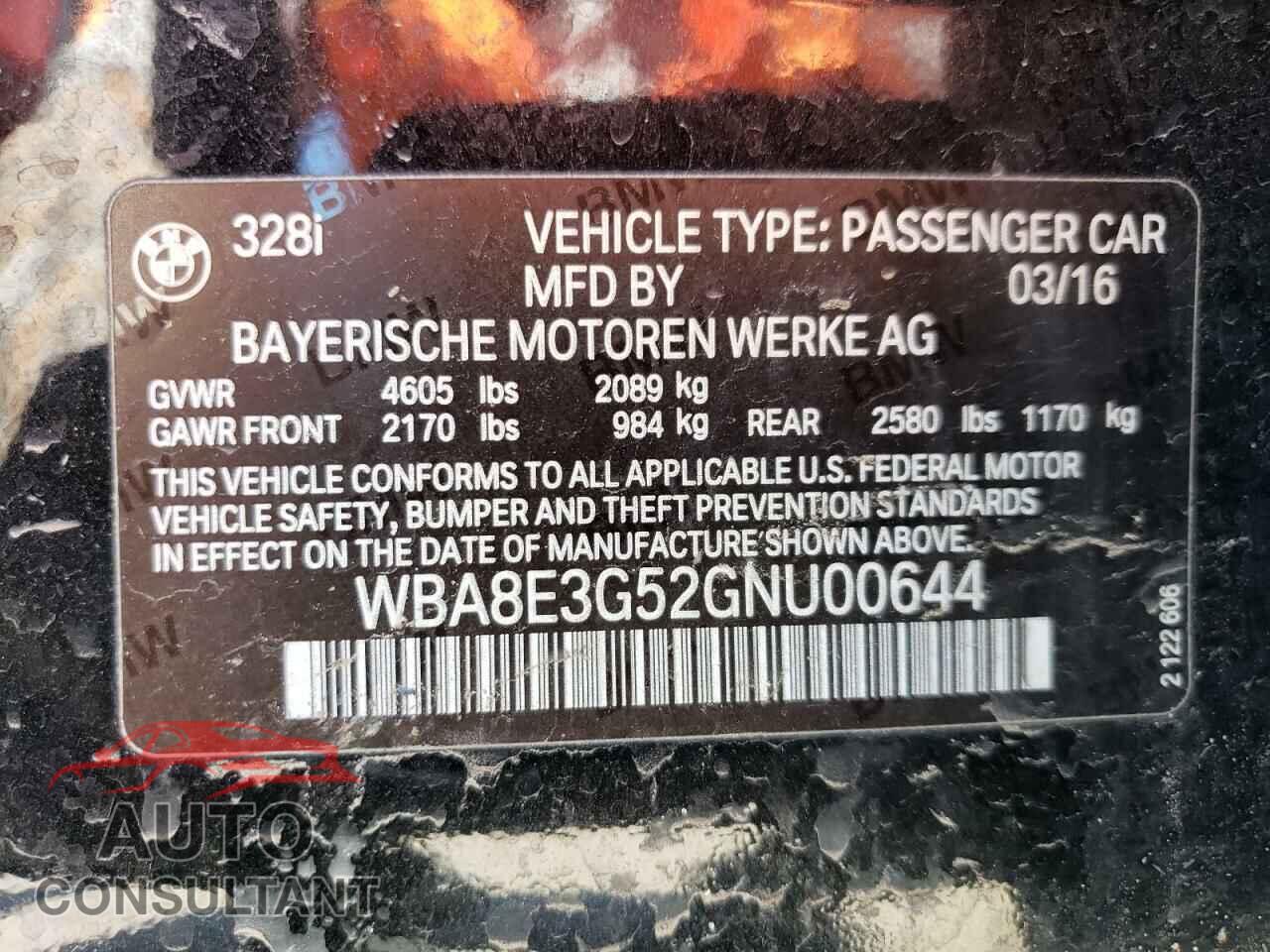 BMW 3 SERIES 2016 - WBA8E3G52GNU00644