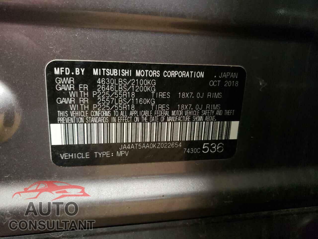 MITSUBISHI ECLIPSE 2019 - JA4AT5AA0KZ022654