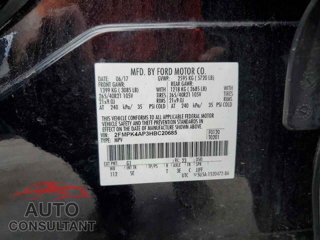 FORD EDGE 2017 - 2FMPK4AP3HBC20685