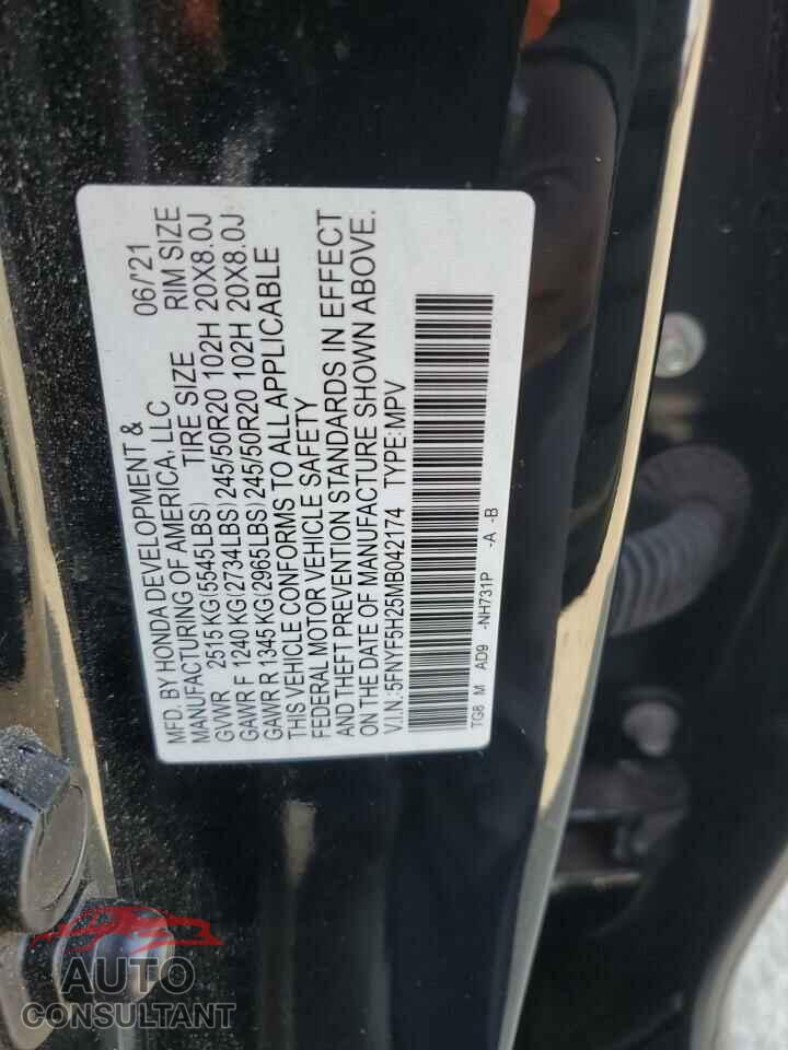 HONDA PILOT 2021 - 5FNYF5H25MB042174