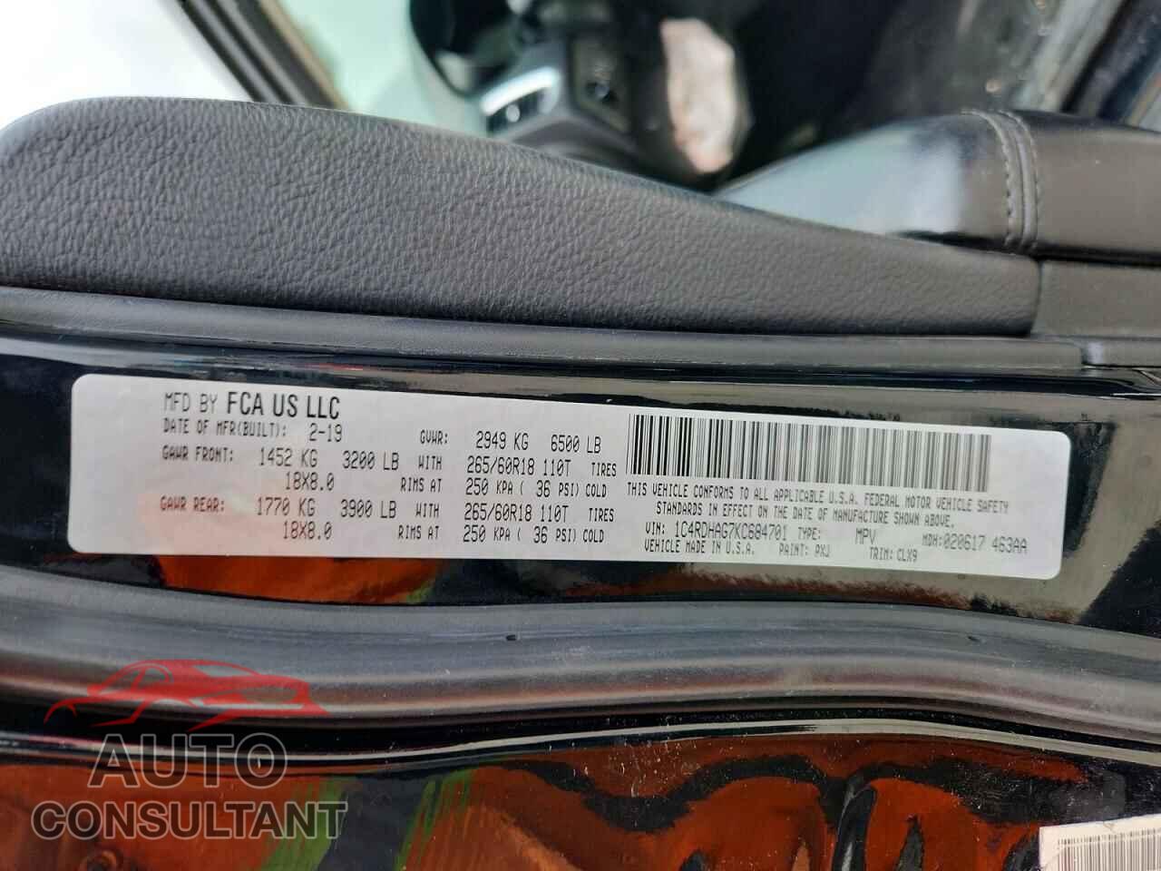 DODGE DURANGO 2019 - 1C4RDHAG7KC684701