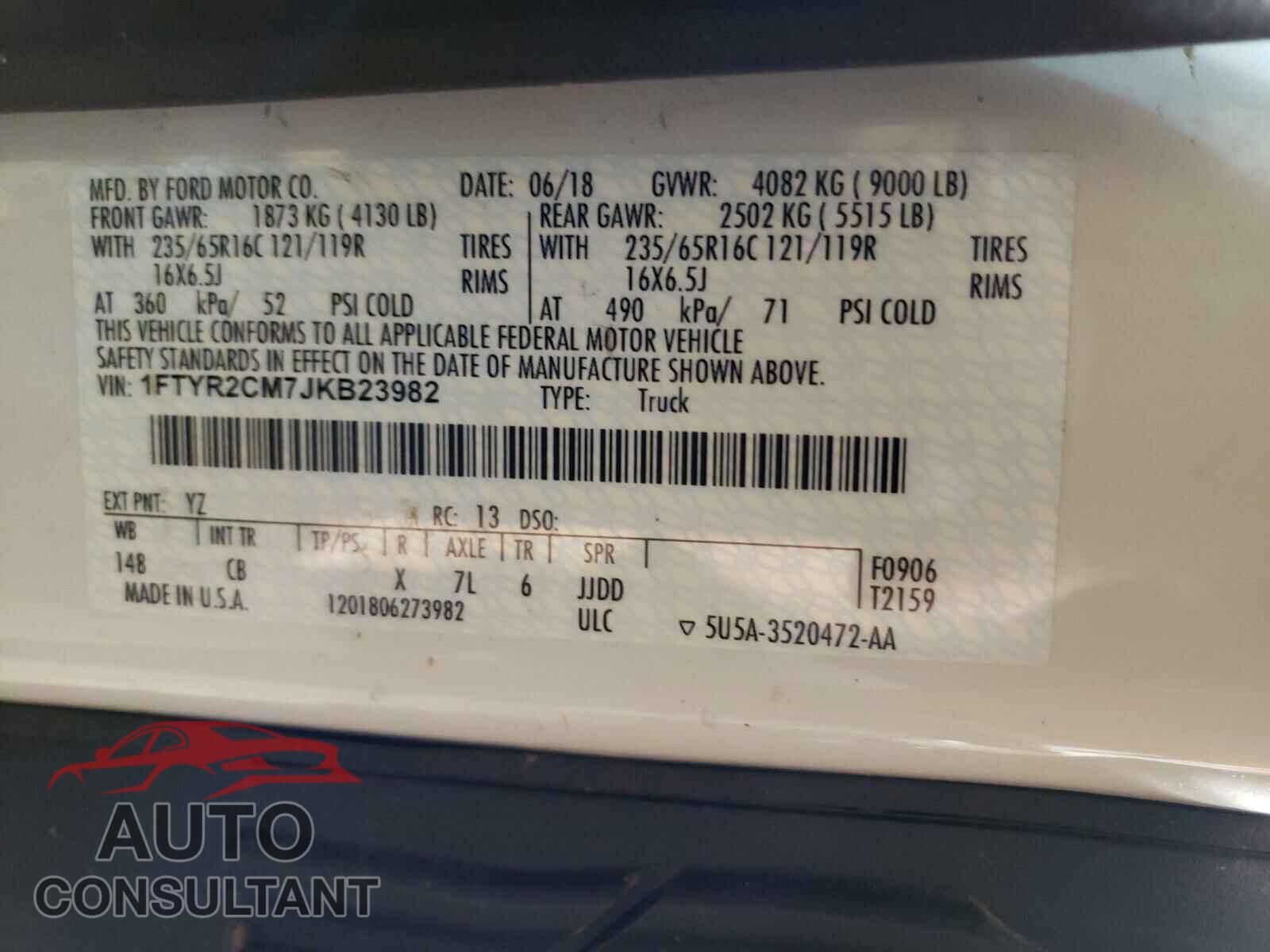 FORD TRANSIT CO 2018 - 1FTYR2CM7JKB23982