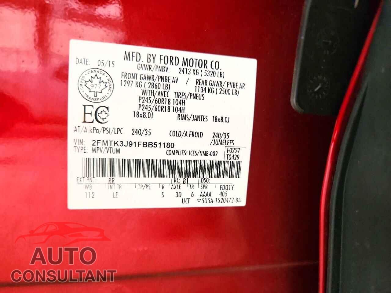 FORD EDGE 2015 - 2FMTK3J91FBB51180