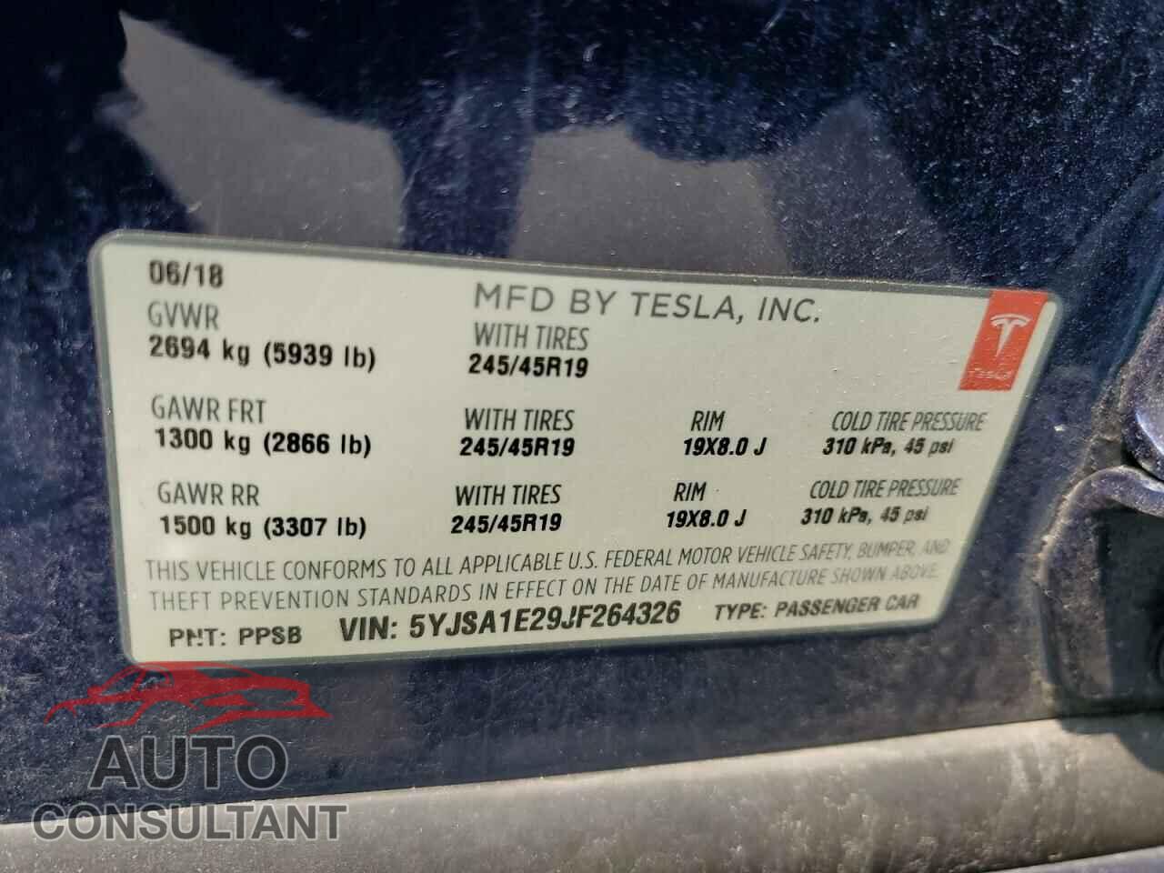 TESLA MODEL S 2018 - 5YJSA1E29JF264326
