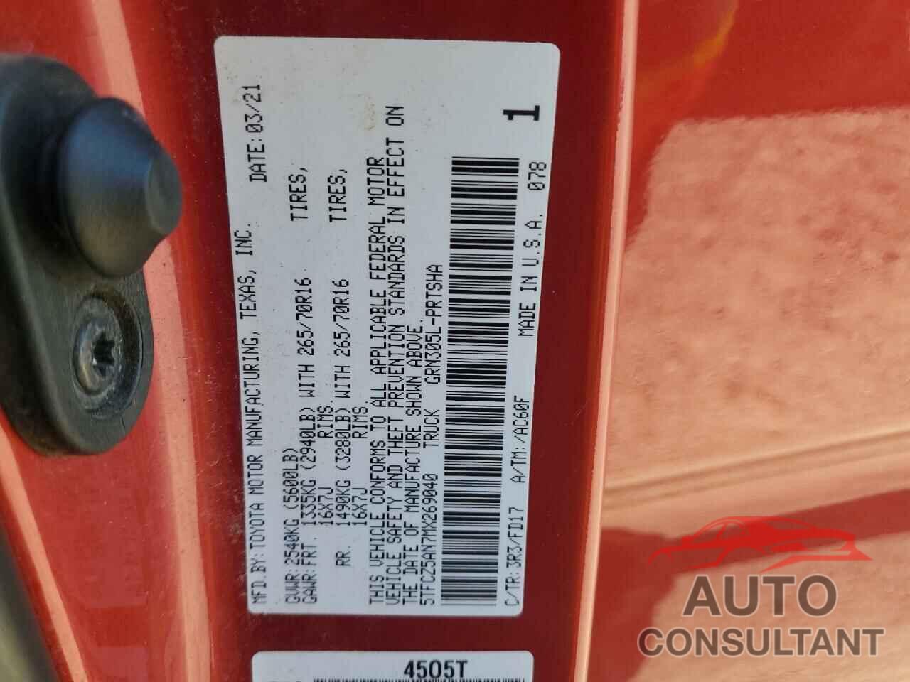 TOYOTA TACOMA 2021 - 5TFCZ5AN7MX269040